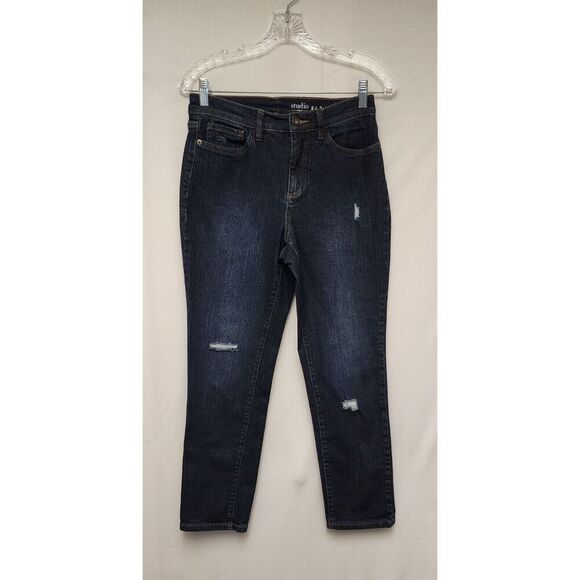 Studio By D & Co Dark Blue Denim Distressed Boot Cut Jeans Size 4 - Picture 2 of 4
